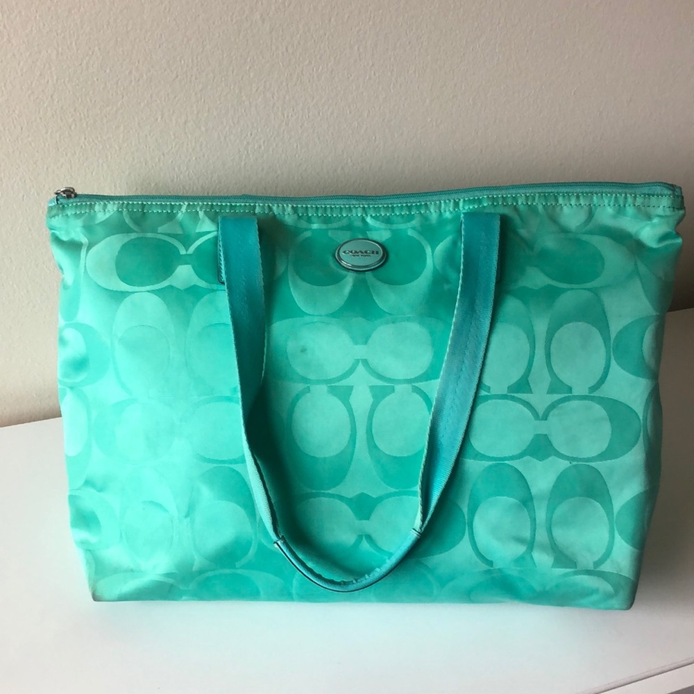 Teal coach tote